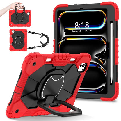 For iPad Pro 11 (2024) Kickstand Case Silicone+PC Tablet Cover with Shoulder Strap