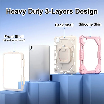 For iPad Pro 11 (2024) Kickstand Case Silicone+PC Tablet Cover with Shoulder Strap