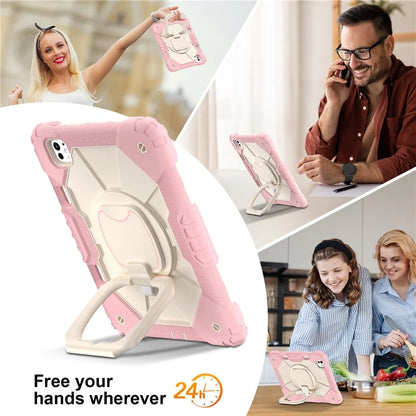 For iPad Pro 11 (2024) Kickstand Case Silicone+PC Tablet Cover with Shoulder Strap