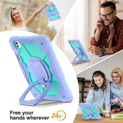 For iPad Pro 11 (2024) Kickstand Case Silicone+PC Tablet Cover with Shoulder Strap