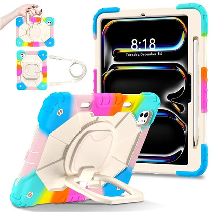 For iPad Pro 11 (2024) Kickstand Case Silicone+PC Tablet Cover with Shoulder Strap