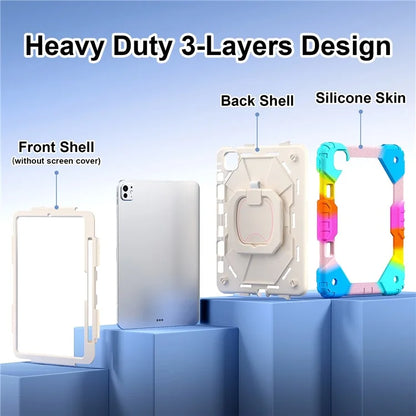 For iPad Pro 11 (2024) Kickstand Case Silicone+PC Tablet Cover with Shoulder Strap