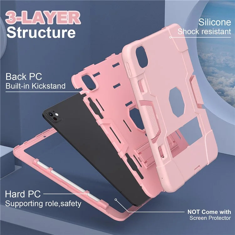For iPad Pro 11 (2024) Case Robot Style Silicone + PC Tablet Cover with Kickstand