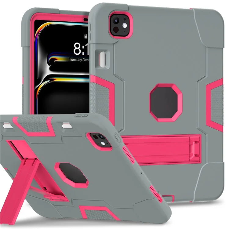For iPad Pro 11 (2024) Case Robot Style Silicone + PC Tablet Cover with Kickstand
