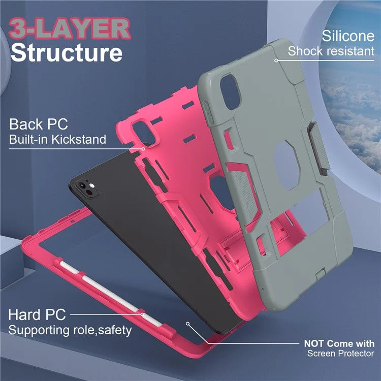 For iPad Pro 11 (2024) Case Robot Style Silicone + PC Tablet Cover with Kickstand