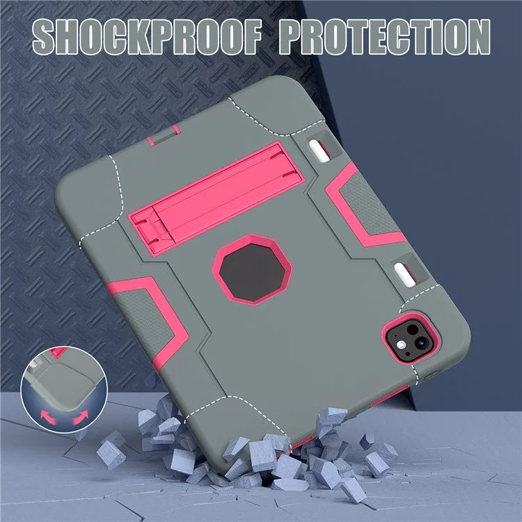 For iPad Pro 11 (2024) Case Robot Style Silicone + PC Tablet Cover with Kickstand