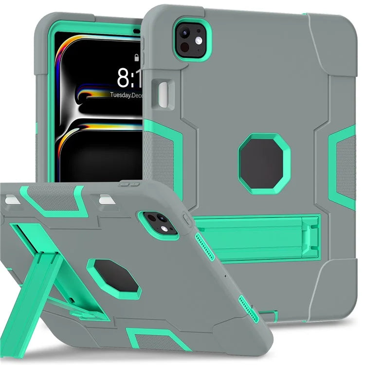 For iPad Pro 11 (2024) Case Robot Style Silicone + PC Tablet Cover with Kickstand