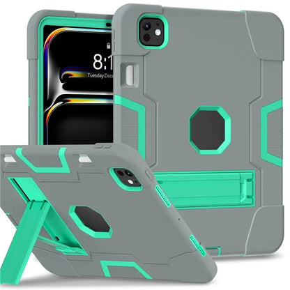 For iPad Pro 11 (2024) Case Robot Style Silicone + PC Tablet Cover with Kickstand