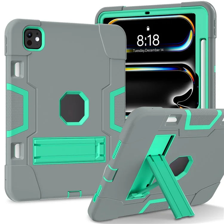 For iPad Pro 11 (2024) Case Robot Style Silicone + PC Tablet Cover with Kickstand