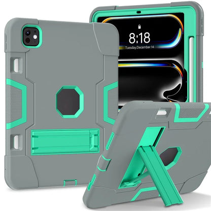 For iPad Pro 11 (2024) Case Robot Style Silicone + PC Tablet Cover with Kickstand