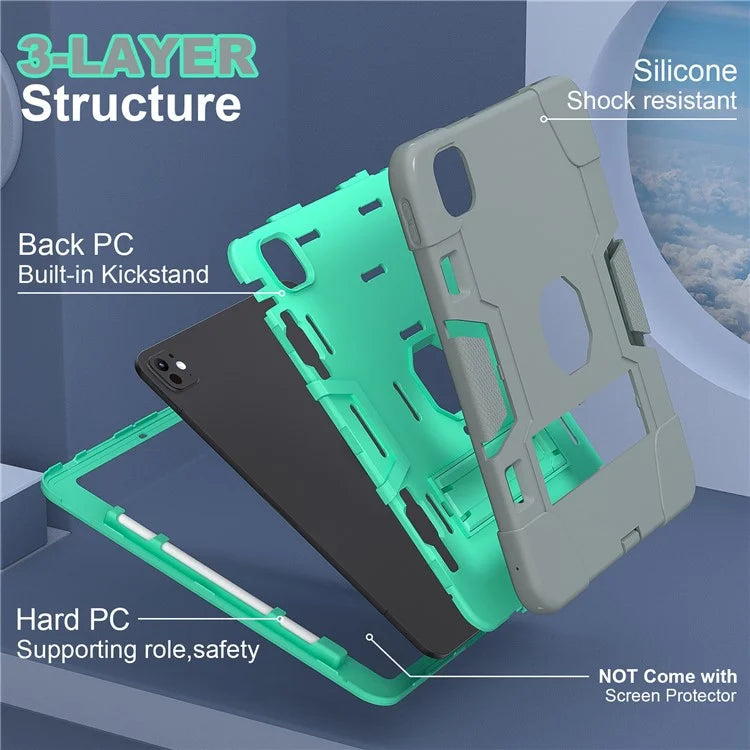 For iPad Pro 11 (2024) Case Robot Style Silicone + PC Tablet Cover with Kickstand