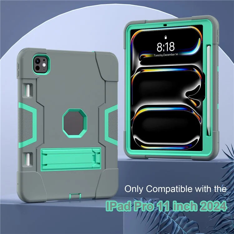 For iPad Pro 11 (2024) Case Robot Style Silicone + PC Tablet Cover with Kickstand