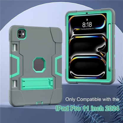 For iPad Pro 11 (2024) Case Robot Style Silicone + PC Tablet Cover with Kickstand