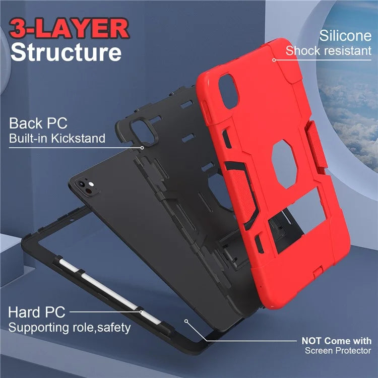 For iPad Pro 11 (2024) Case Robot Style Silicone + PC Tablet Cover with Kickstand