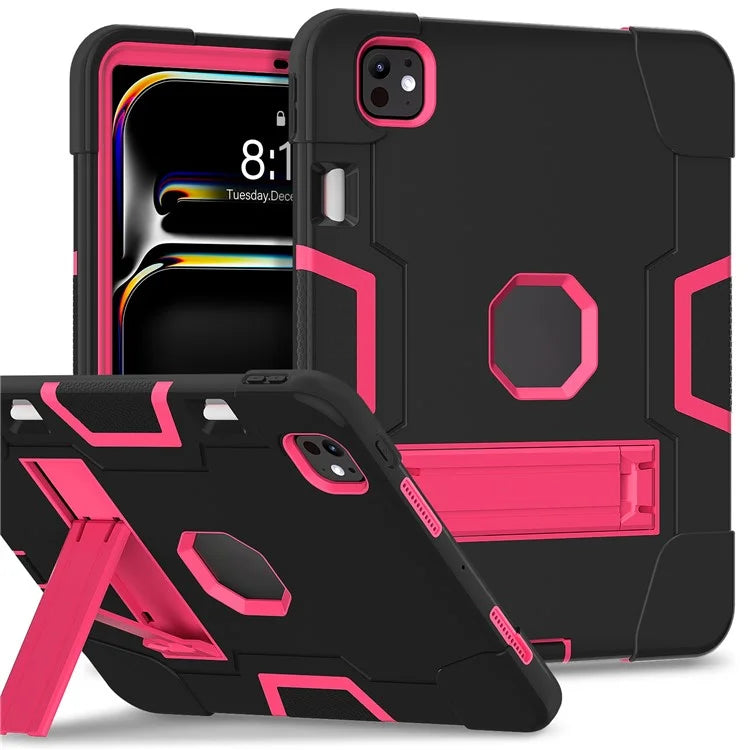 For iPad Pro 11 (2024) Case Robot Style Silicone + PC Tablet Cover with Kickstand