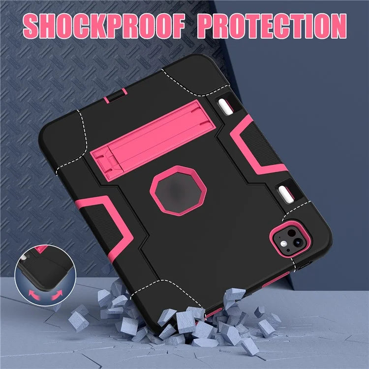 For iPad Pro 11 (2024) Case Robot Style Silicone + PC Tablet Cover with Kickstand