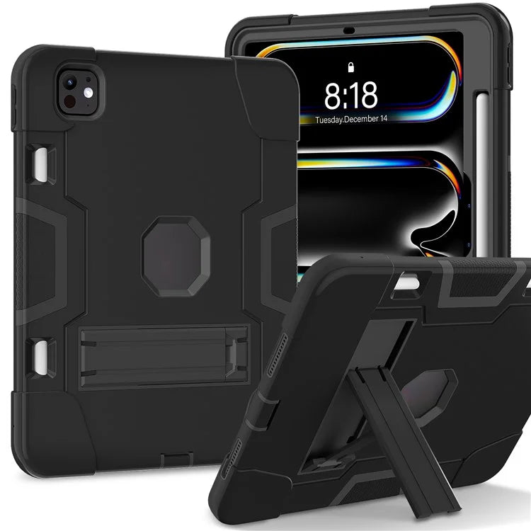 For iPad Pro 11 (2024) Case Robot Style Silicone + PC Tablet Cover with Kickstand