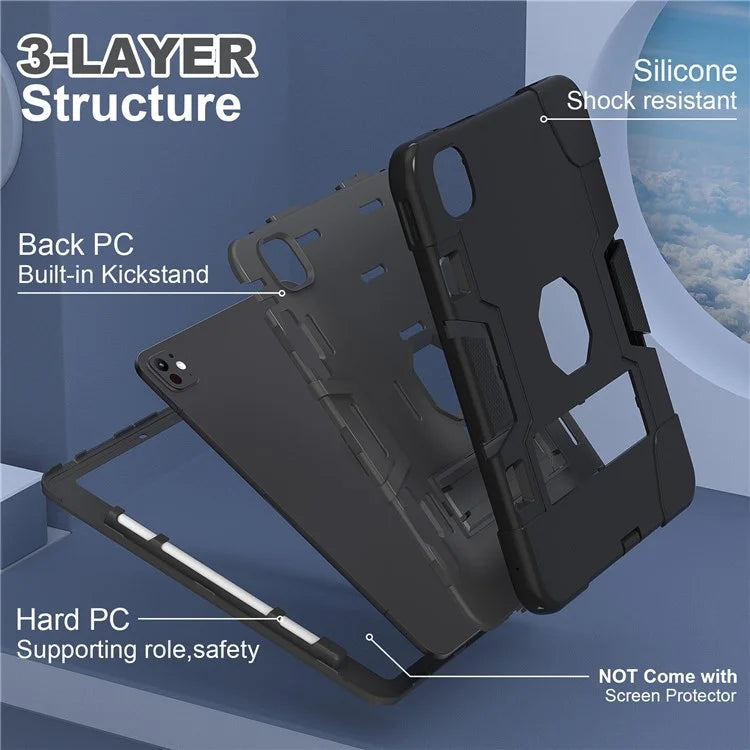For iPad Pro 11 (2024) Case Robot Style Silicone + PC Tablet Cover with Kickstand
