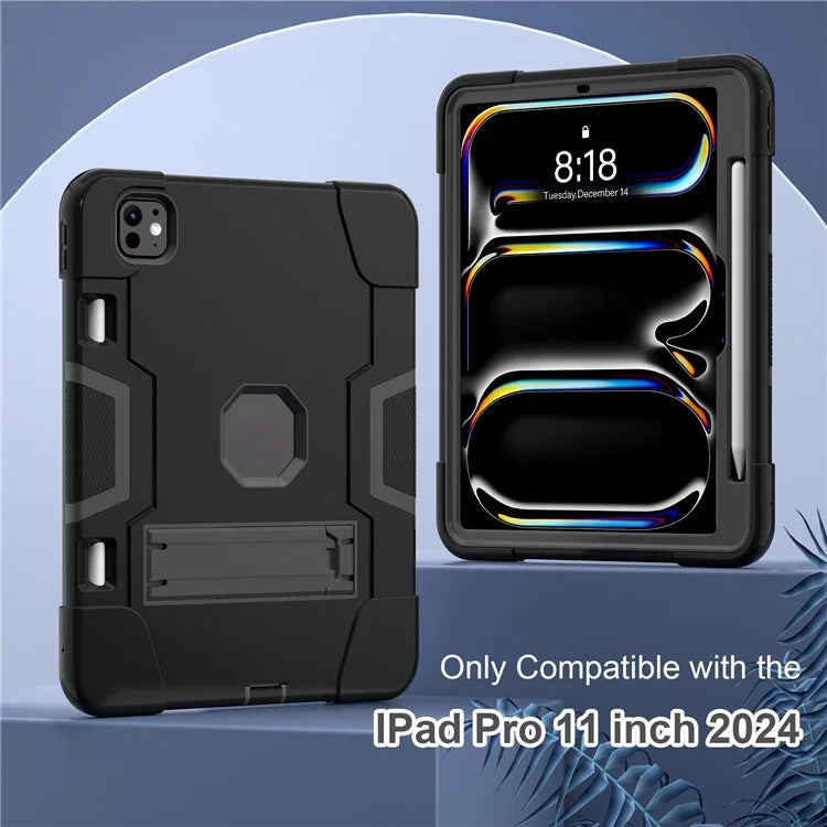 For iPad Pro 11 (2024) Case Robot Style Silicone + PC Tablet Cover with Kickstand