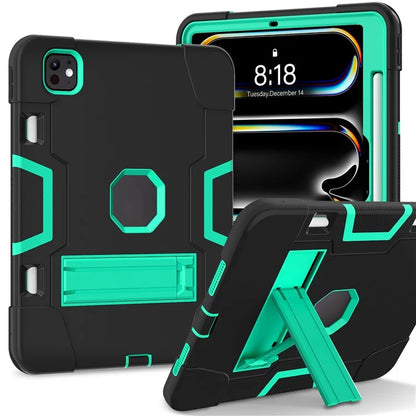 For iPad Pro 11 (2024) Case Robot Style Silicone + PC Tablet Cover with Kickstand