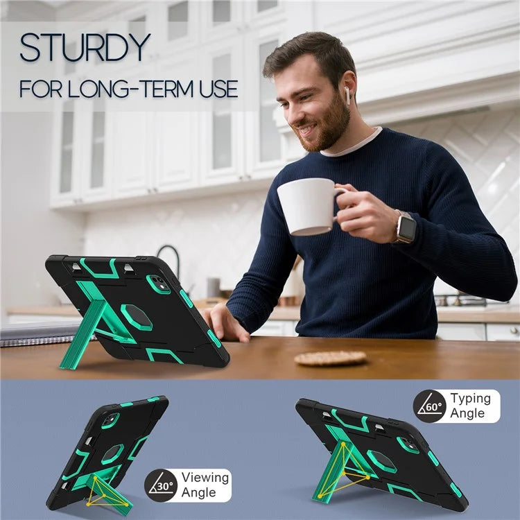For iPad Pro 11 (2024) Case Robot Style Silicone + PC Tablet Cover with Kickstand