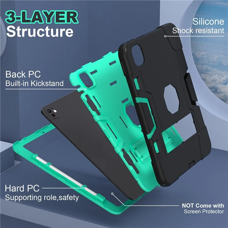 For iPad Pro 11 (2024) Case Robot Style Silicone + PC Tablet Cover with Kickstand