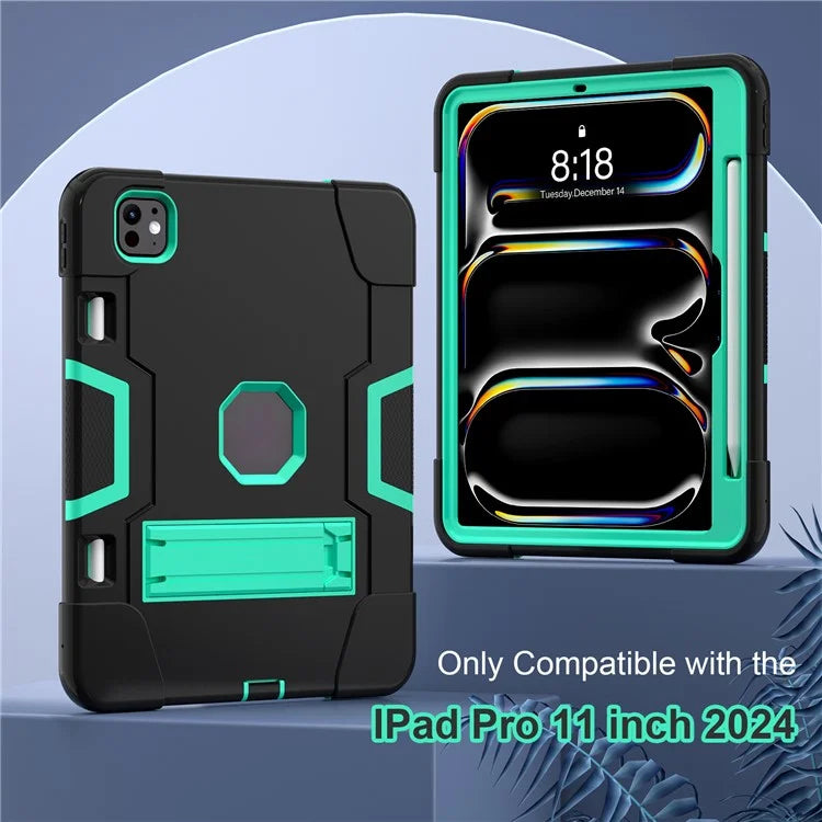 For iPad Pro 11 (2024) Case Robot Style Silicone + PC Tablet Cover with Kickstand