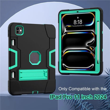 For iPad Pro 11 (2024) Case Robot Style Silicone + PC Tablet Cover with Kickstand