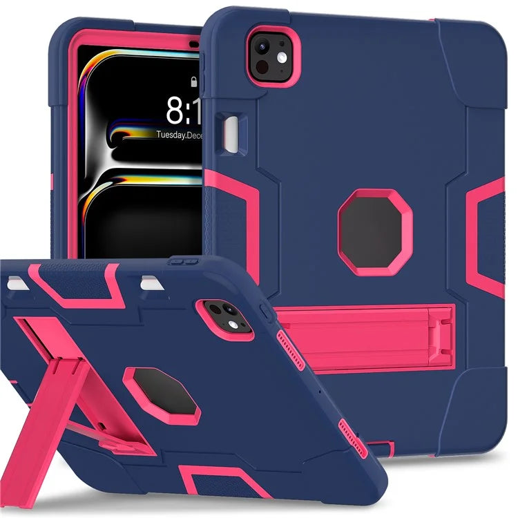 For iPad Pro 11 (2024) Case Robot Style Silicone + PC Tablet Cover with Kickstand
