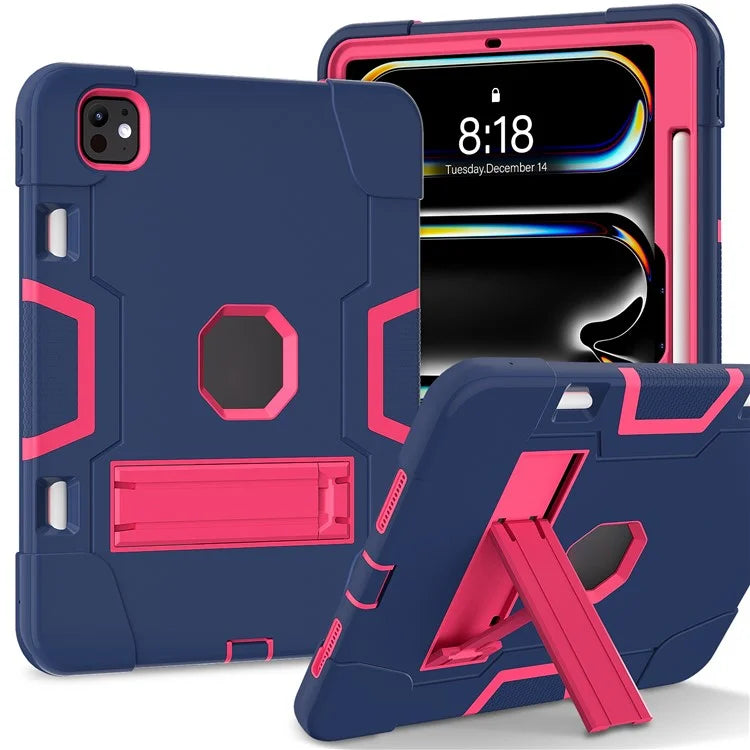 For iPad Pro 11 (2024) Case Robot Style Silicone + PC Tablet Cover with Kickstand