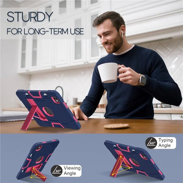 For iPad Pro 11 (2024) Case Robot Style Silicone + PC Tablet Cover with Kickstand