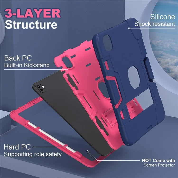 For iPad Pro 11 (2024) Case Robot Style Silicone + PC Tablet Cover with Kickstand