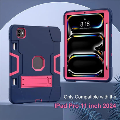 For iPad Pro 11 (2024) Case Robot Style Silicone + PC Tablet Cover with Kickstand