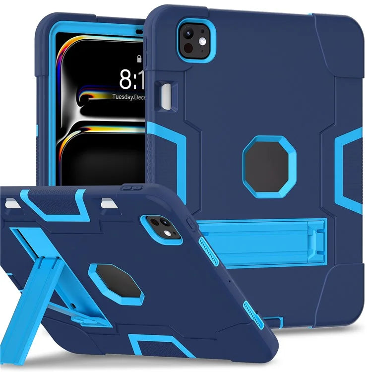 For iPad Pro 11 (2024) Case Robot Style Silicone + PC Tablet Cover with Kickstand