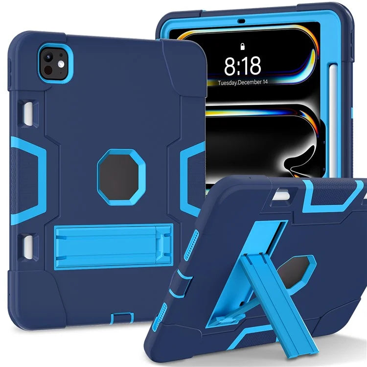 For iPad Pro 11 (2024) Case Robot Style Silicone + PC Tablet Cover with Kickstand