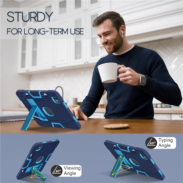 For iPad Pro 11 (2024) Case Robot Style Silicone + PC Tablet Cover with Kickstand