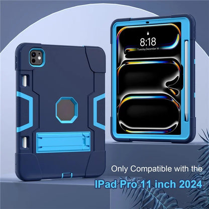 For iPad Pro 11 (2024) Case Robot Style Silicone + PC Tablet Cover with Kickstand