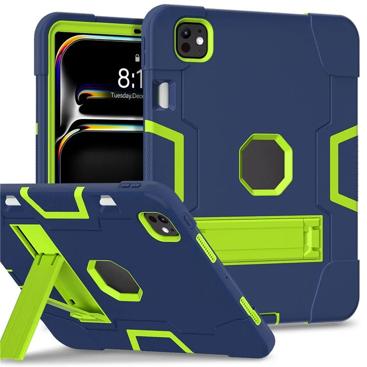 For iPad Pro 11 (2024) Case Robot Style Silicone + PC Tablet Cover with Kickstand