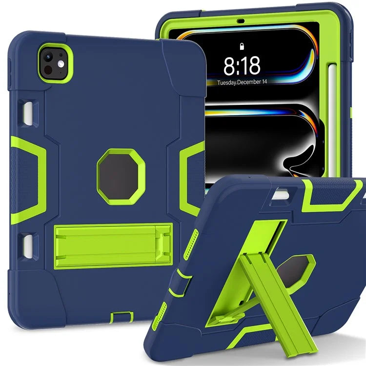 For iPad Pro 11 (2024) Case Robot Style Silicone + PC Tablet Cover with Kickstand