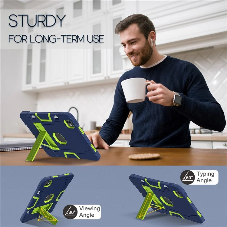 For iPad Pro 11 (2024) Case Robot Style Silicone + PC Tablet Cover with Kickstand