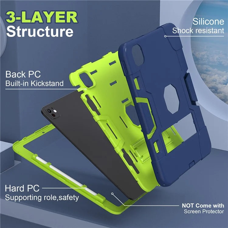 For iPad Pro 11 (2024) Case Robot Style Silicone + PC Tablet Cover with Kickstand