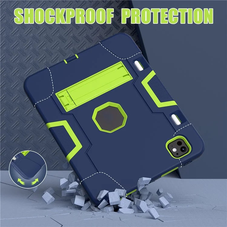 For iPad Pro 11 (2024) Case Robot Style Silicone + PC Tablet Cover with Kickstand