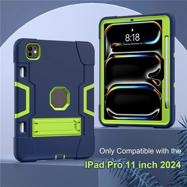 For iPad Pro 11 (2024) Case Robot Style Silicone + PC Tablet Cover with Kickstand