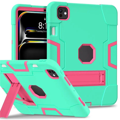 For iPad Pro 11 (2024) Case Robot Style Silicone + PC Tablet Cover with Kickstand