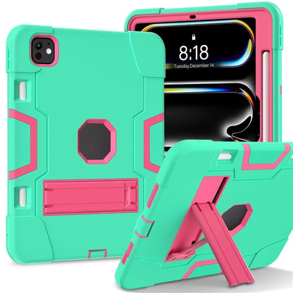 For iPad Pro 11 (2024) Case Robot Style Silicone + PC Tablet Cover with Kickstand
