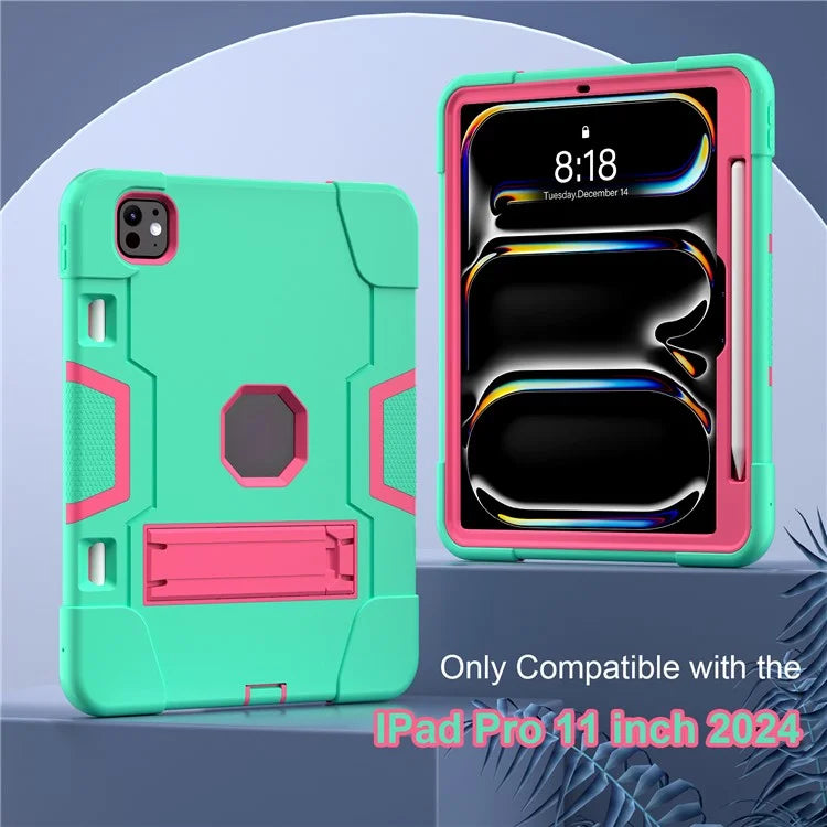 For iPad Pro 11 (2024) Case Robot Style Silicone + PC Tablet Cover with Kickstand