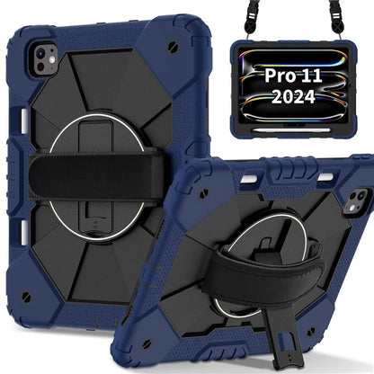 For iPad Pro 11 (2024) Case Kickstand Silicone+PC Tablet Cover with Shoulder Strap