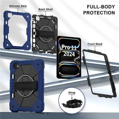 For iPad Pro 11 (2024) Case Kickstand Silicone+PC Tablet Cover with Shoulder Strap