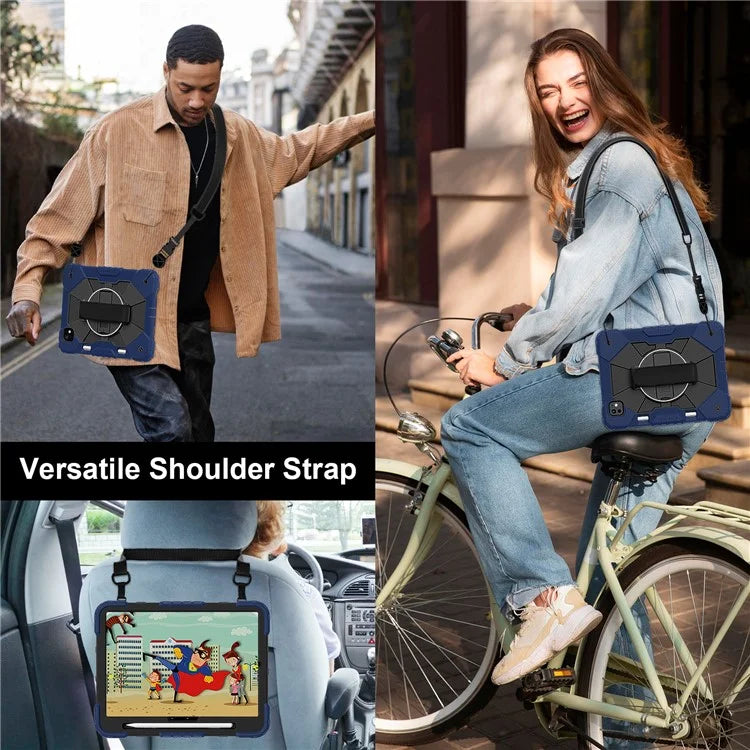 For iPad Pro 11 (2024) Case Kickstand Silicone+PC Tablet Cover with Shoulder Strap