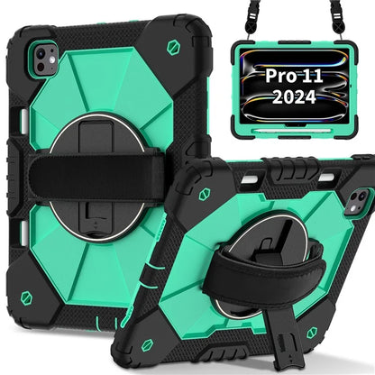 For iPad Pro 11 (2024) Case Kickstand Silicone+PC Tablet Cover with Shoulder Strap